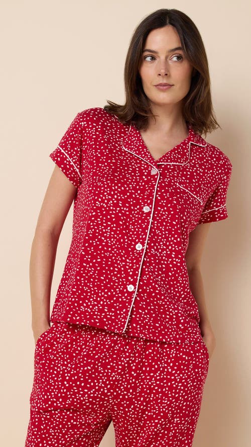 The Cat's Pajamas Pima Knit Cropped Pajama Set In Red