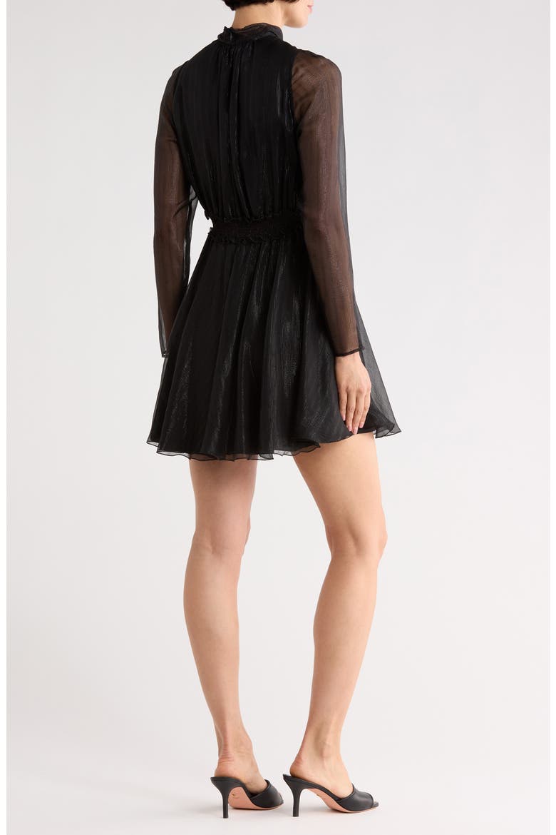 Sheer Sleeve Silk Blend Dress, Alternate, color, BLACK