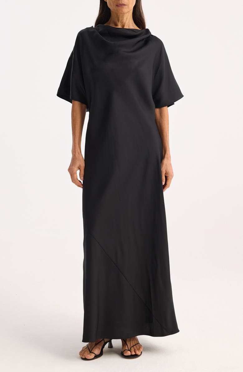Róhe Fluid Draped Silk Gown, Main, color, Black