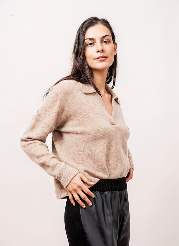 Central Park West Robbie V-neck Polo In Brown