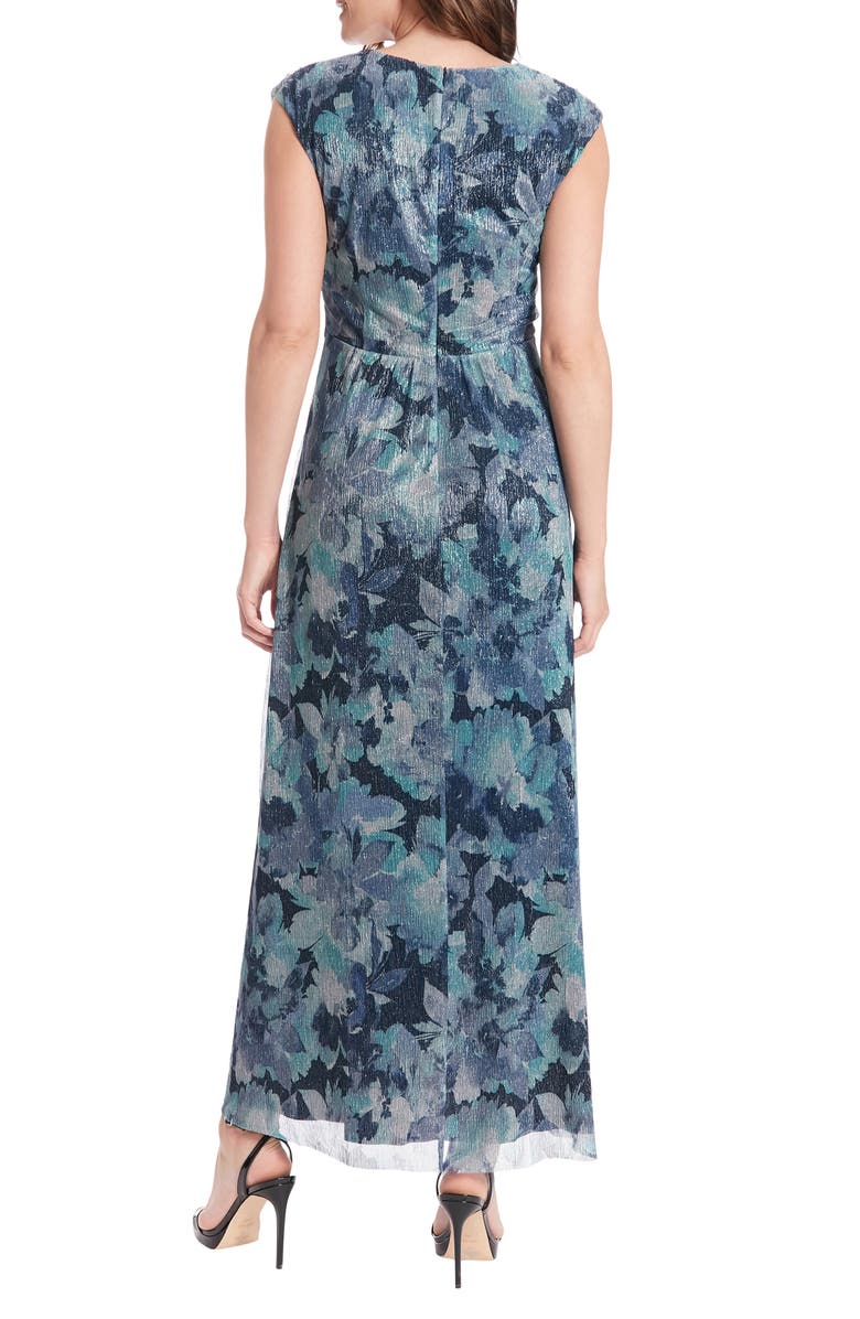 Maggy London Metallic Floral Maxi Dress, Alternate, color, 