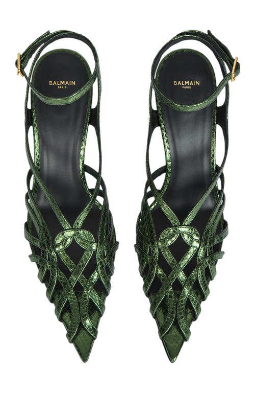 Balmain Python-effect Leather Cage Sandals In Green