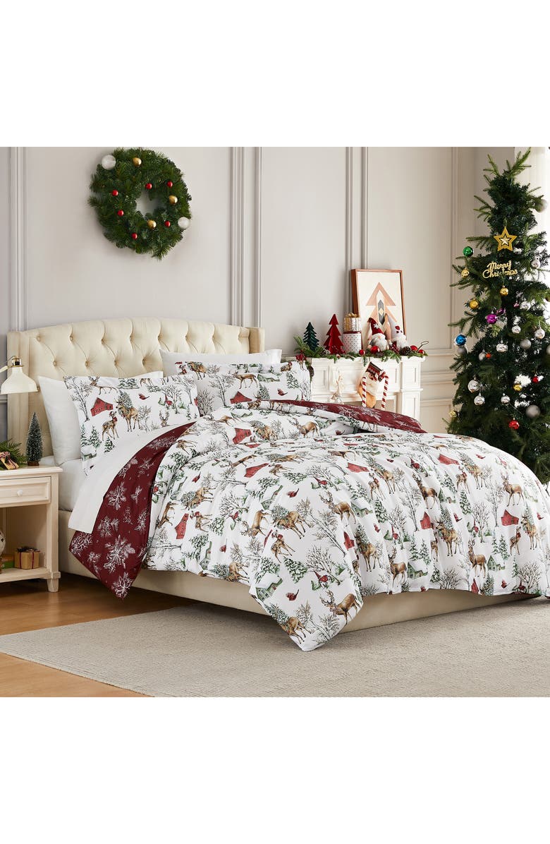 SOUTHSHORE FINE LINENS White Christmas Oversize Holiday Duvet Set, Alternate, color, White Christmas