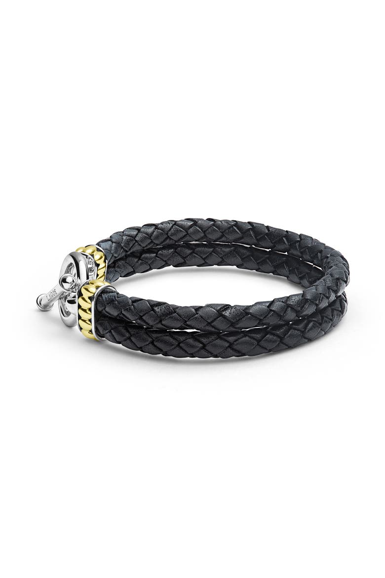 Men's Anthem Double Leather Bracelet, Alternate, color, BLACK