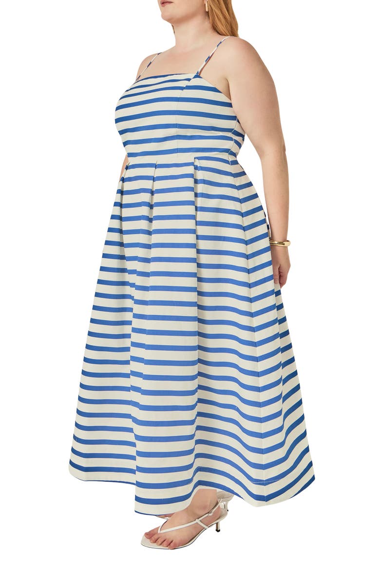Striped Cotton Midi Dress, Alternate, color, OFF WHITE/ ROYAL BLUE