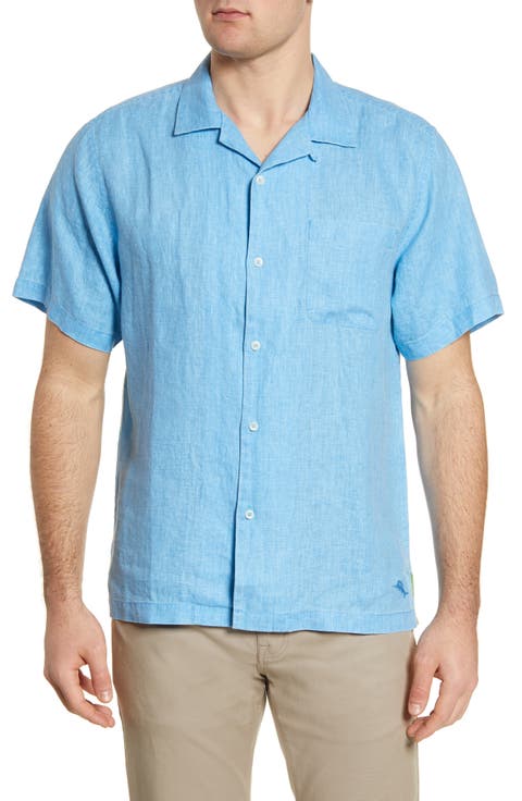 Sea Glass Short Sleeve Linen Button-Up Camp Shirt (Big & Tall)
