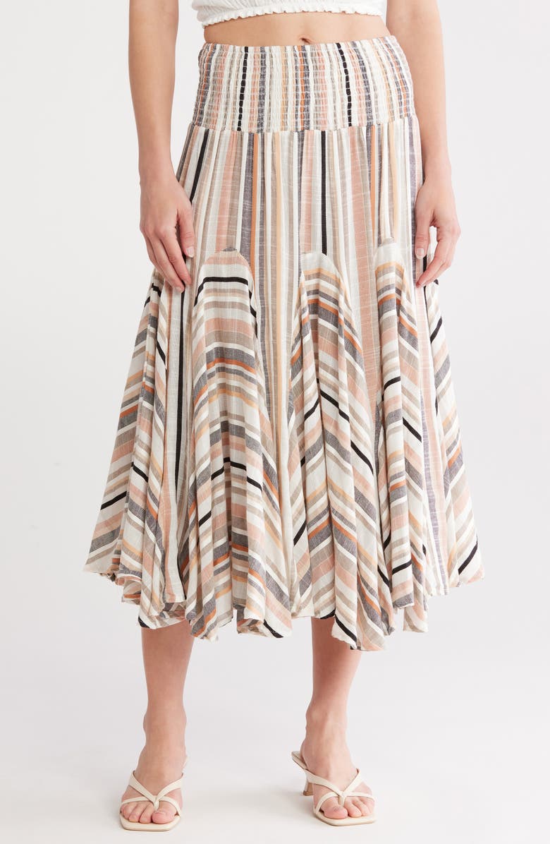 CHELSEA AND THEODORE Smocked Panelled Midi Skirt, Main, color,