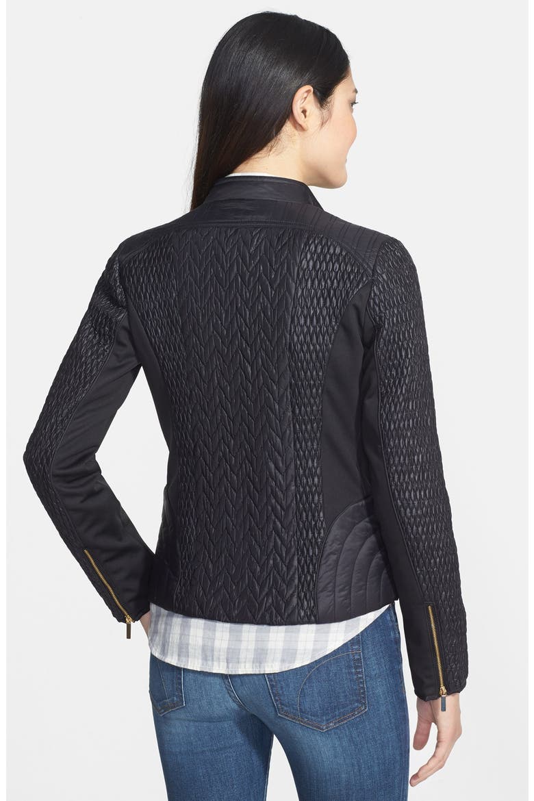 Mixed Quilt Detail Moto Jacket, Alternate, color, BLACK