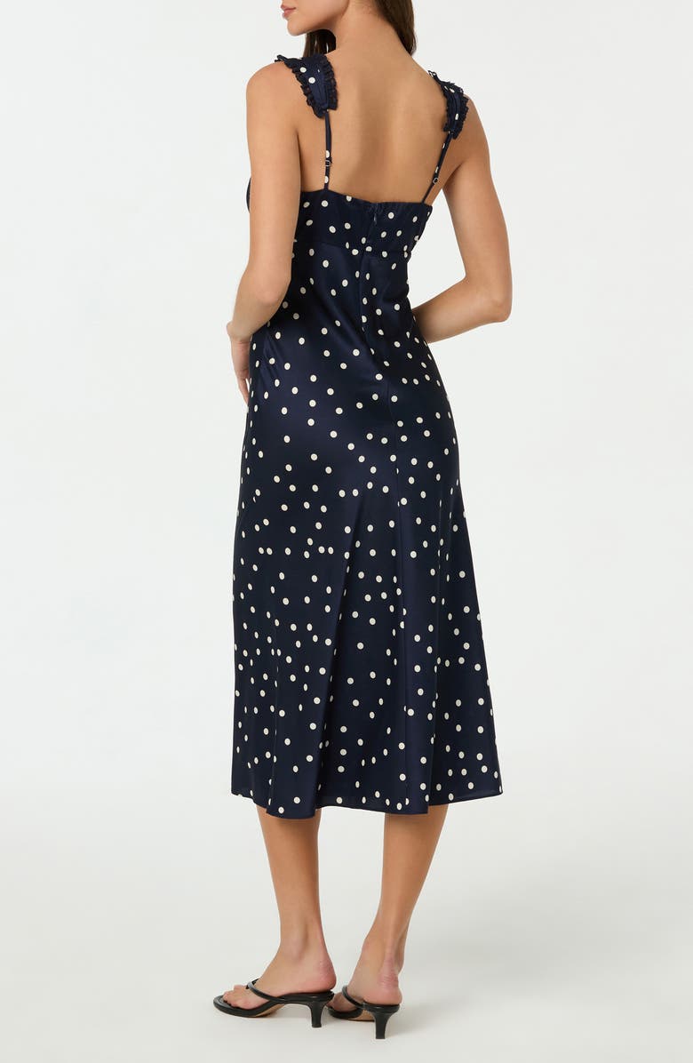 ASTR the Label Lace Trim Satin Slipdress, Alternate, color, Navy Polka Dot