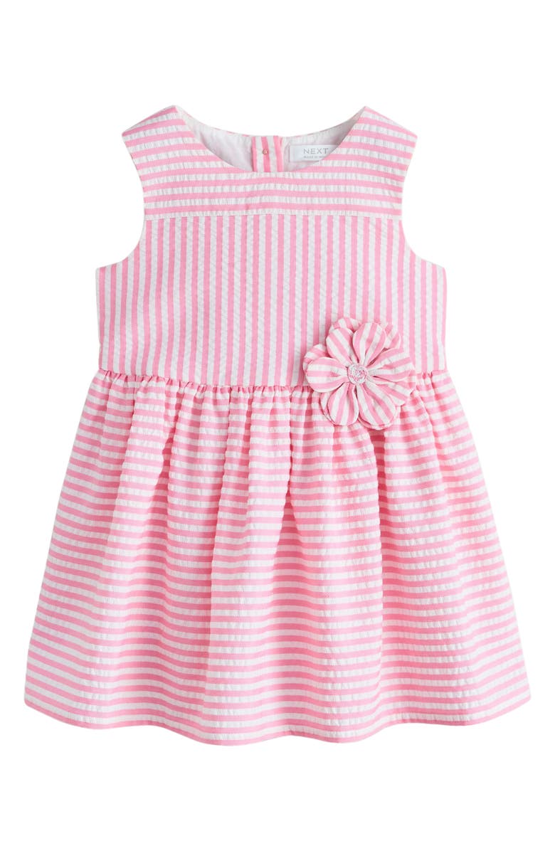 NEXT Kids' Stripe Cotton Blend Seersucker Dress, Main, color, Pink