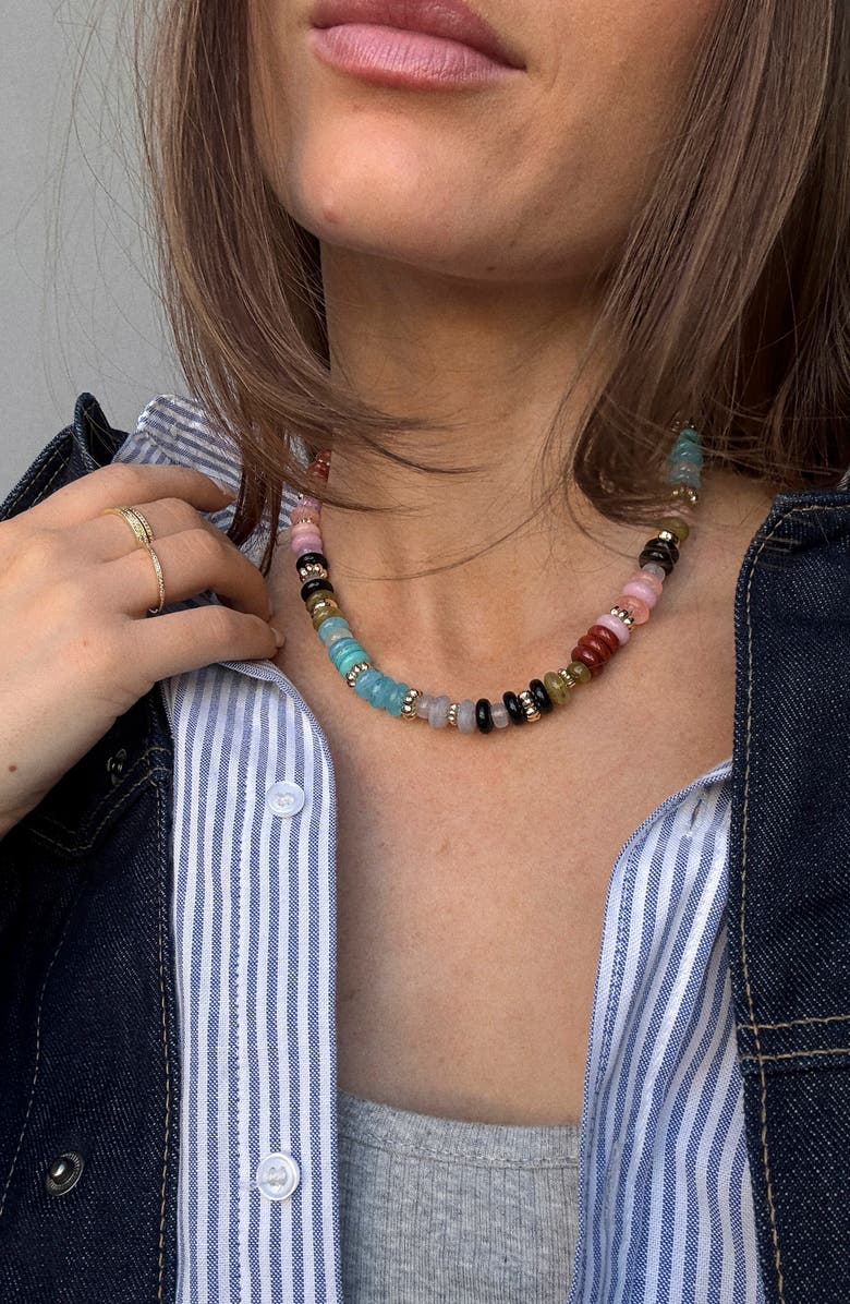 BaubleBar Mariel Semiprecious Bead Necklace, Alternate, color, Blue