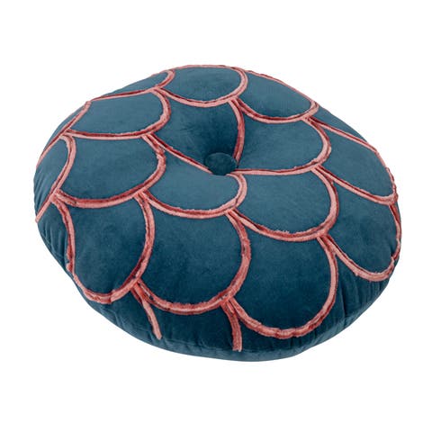 18 Inches Round Cotton Pillow with Tufted Scallop Pattern