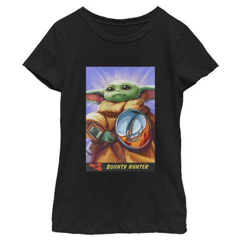 Girl's Star Wars The Mandalorian and Grogu The Child Bounty Hunter Comic Art  Graphic T-Shirt
