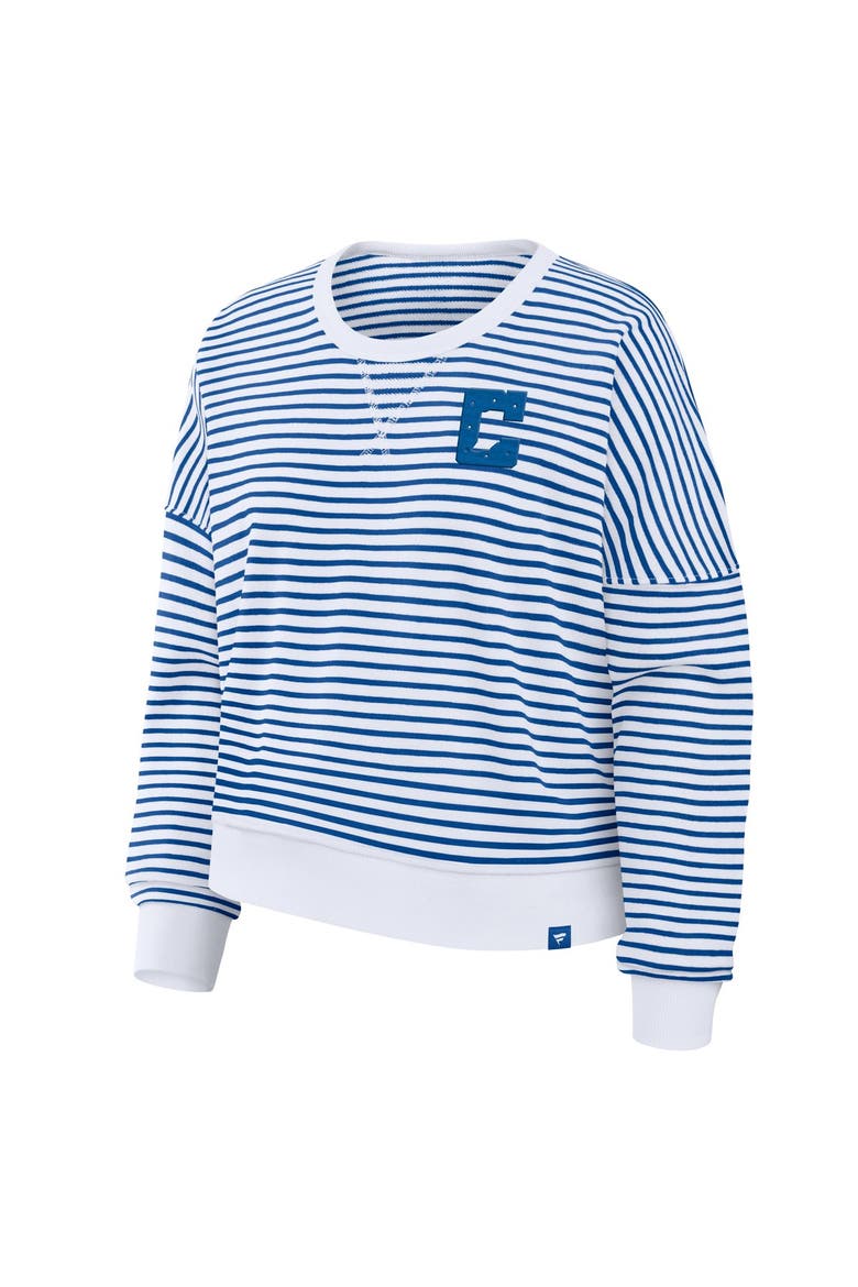 Women's Fanatics White/Royal Indianapolis Colts Striped Oversized French Terry Sweatshirt, Alternate, color, White