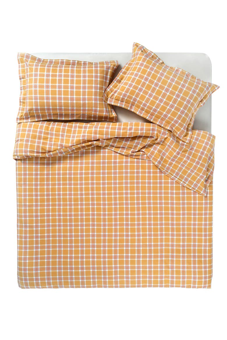 Viseu Portuguese Flannel Checked Cotton King Duvet Set, Alternate, color, Mustard