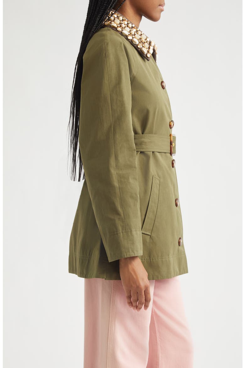 Langham Waxed Belted Dickey Coat with Removable Collar, Alternate, color, ARMY