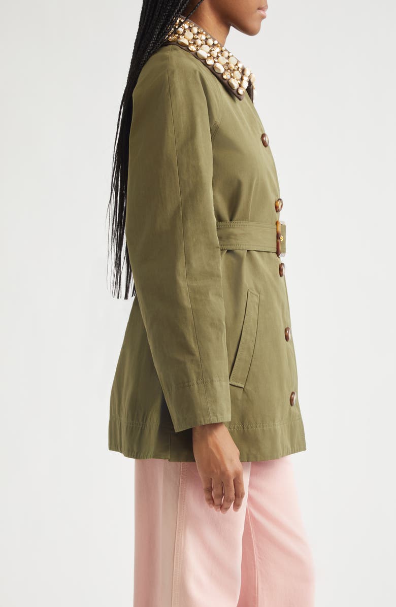 Veronica Beard Langham Waxed Belted Dickey Coat with Removable Collar, Alternate, color, Army
