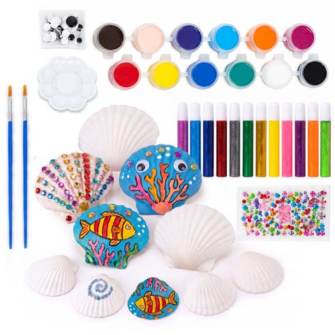 Glow in The Dark Shell Painting Kit, 55-Piece Sea Shell Painting Kit, DIY Arts & Crafts Kits, Glow in the Dark Gift Set for Kids Age 6+