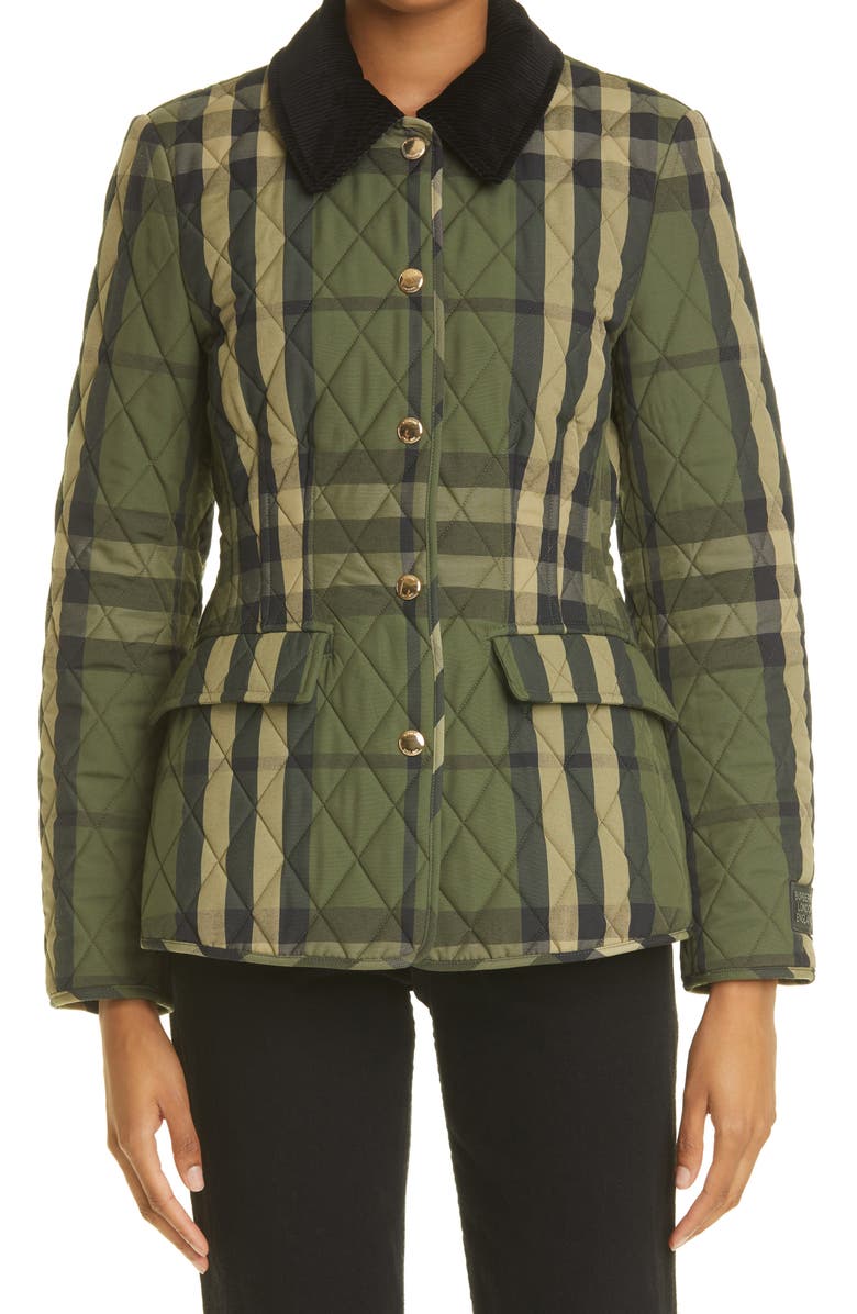 Burberry Lydd Check Fitted Quilted Flannel Barn Jacket, Main, color, 