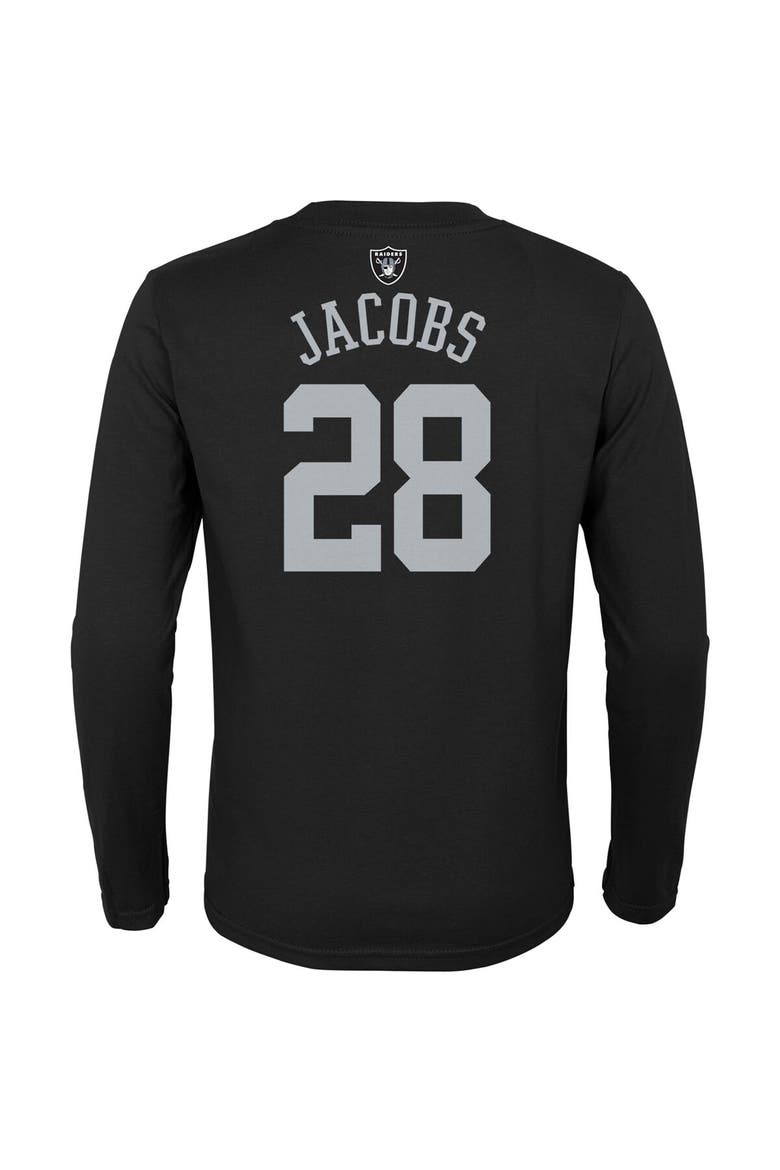Youth Josh Jacobs Black Las Vegas Raiders Mainliner Player Name & Number Long Sleeve T-Shirt, Alternate, color, Black