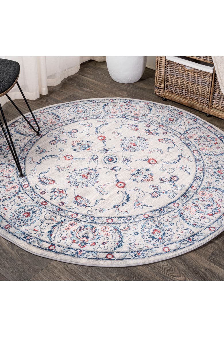 Modern Persian Vintage Round Area Rug, Alternate, color, Light Gray/Red