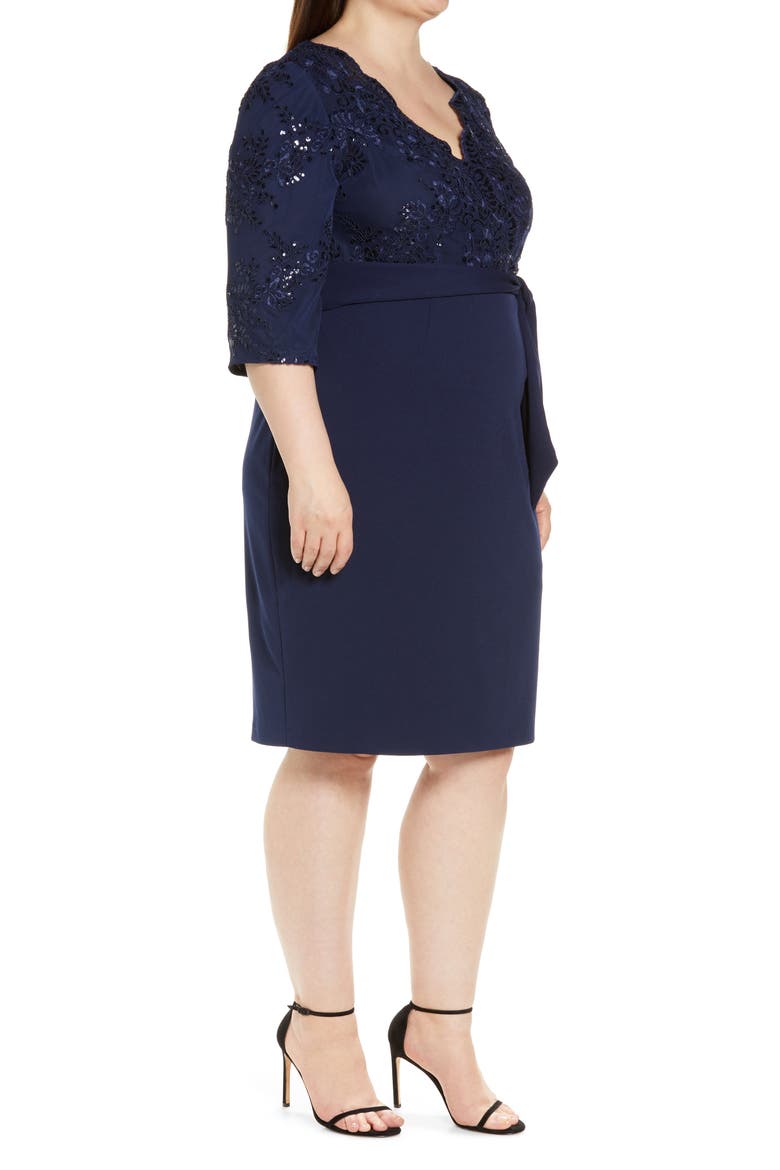 Sequin Lace Bodice Cocktail Dress, Alternate, color, NAVY