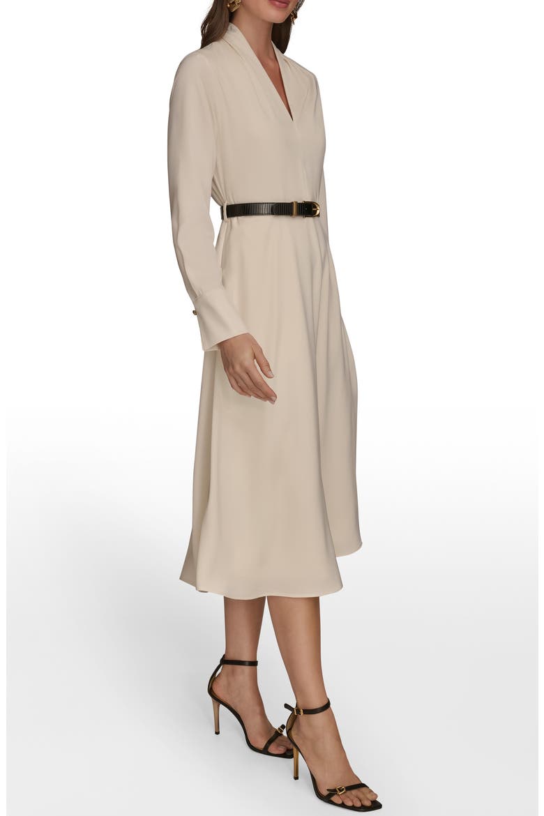 Long Sleeve Belted Satin Midi Dress, Alternate, color, PRISTINE