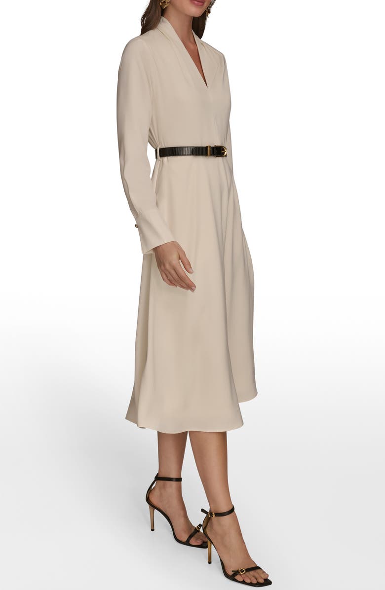 Donna Karan New York Long Sleeve Belted Satin Midi Dress, Alternate, color, Pristine