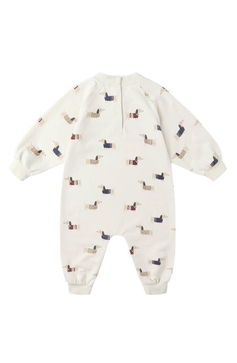 Rylee + Cru Dachsund Print French Terry Romper, Alternate, color, Natural