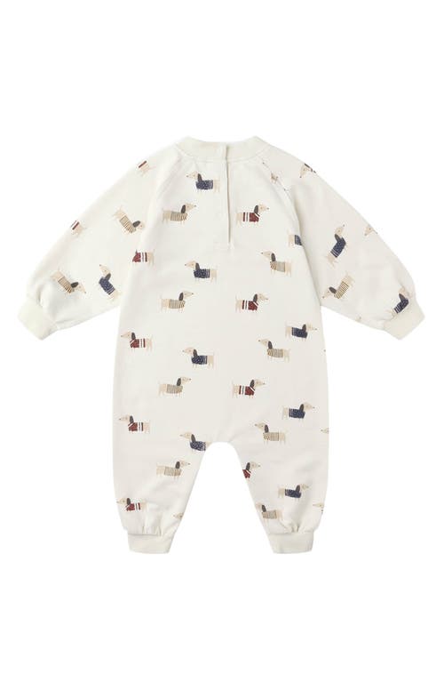 Rylee + Cru Dachsund Print French Terry Romper In White
