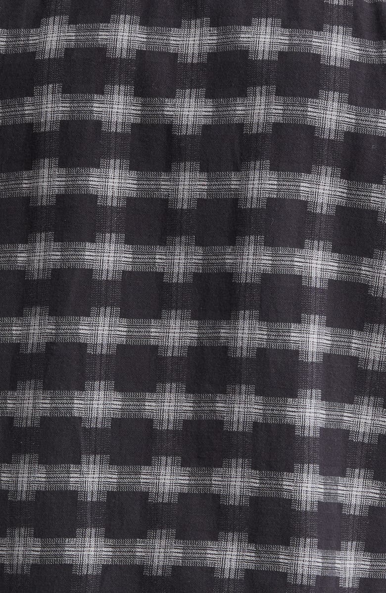 BEAMS Open Collar Brushed Plaid Flannel Button-Up Shirt, Alternate, color, Black