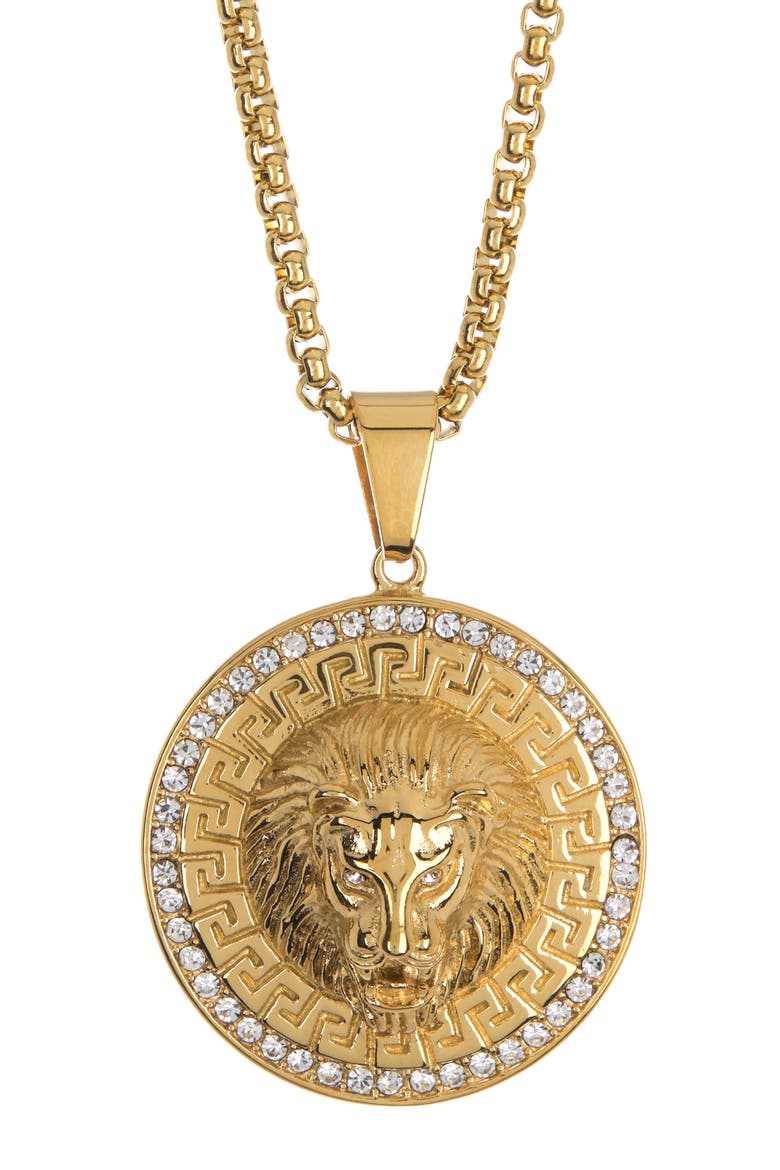 Pave Lion Head Pendant Necklace, Main, color, YELLOW