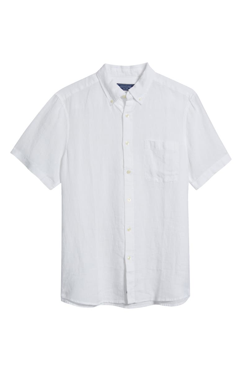 vineyard vines Surfside Solid Short Sleeve Linen Button-Down Shirt, Main, color, Linen White Cap