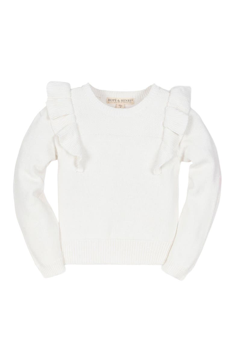Hope & Henry Baby Girls' Pointelle Yoke Ruffle Sweater, Infant, Main, color, Soft White