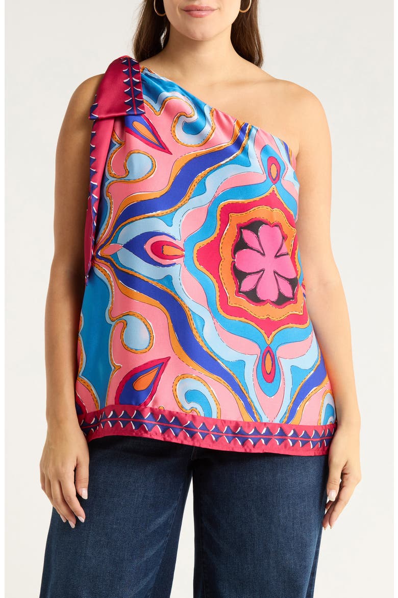 Abstract Print One-Shoulder Top, Main, color, RED-MULTI