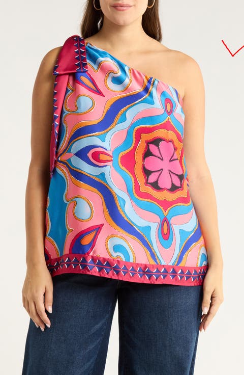 Abstract Print One-Shoulder Top (Plus)