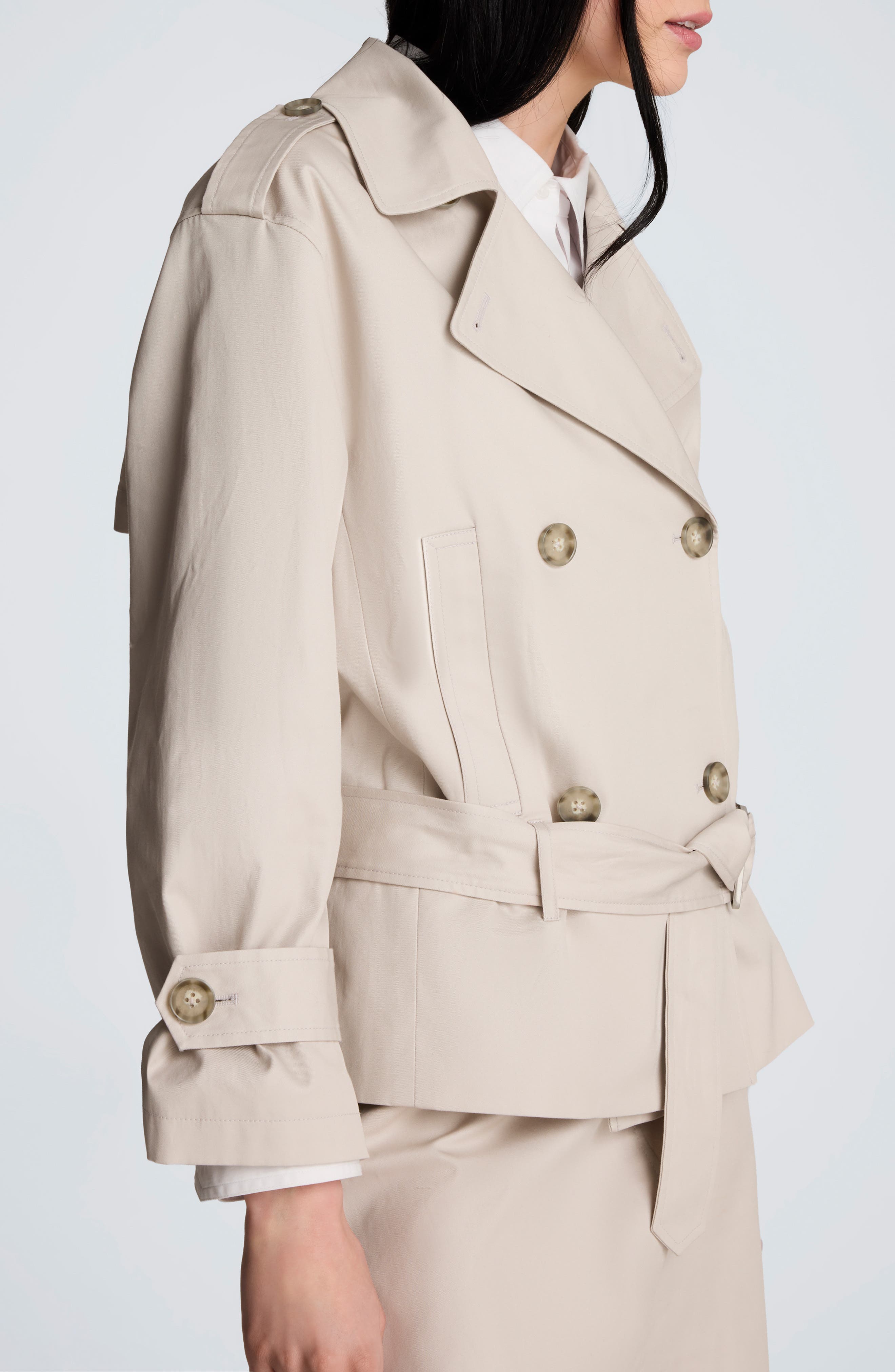 Kenneth Cole Double Breasted Short Trench Coat (Women) | Nordstrom