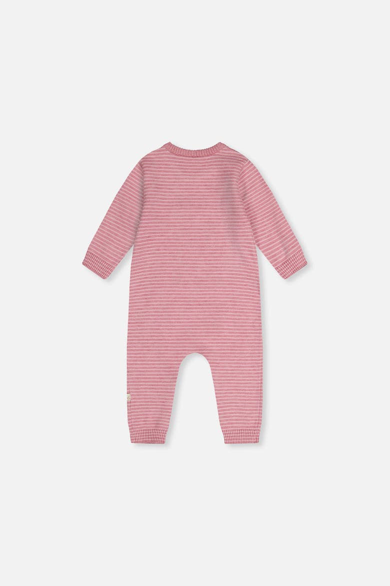 Knitted Flower Stripe Button Romper, Alternate, color, Dusty Pink