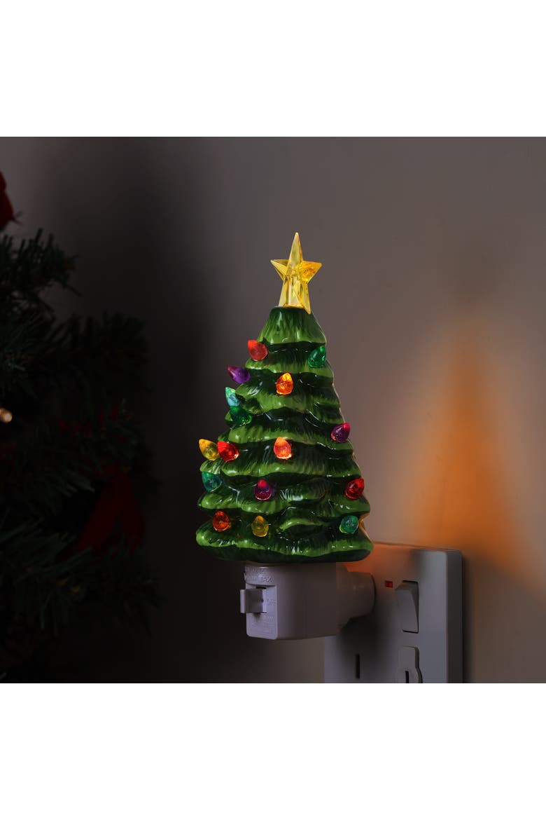 6 in. Nostalgic Ceramic Tree Nightlight, Alternate, color, Green