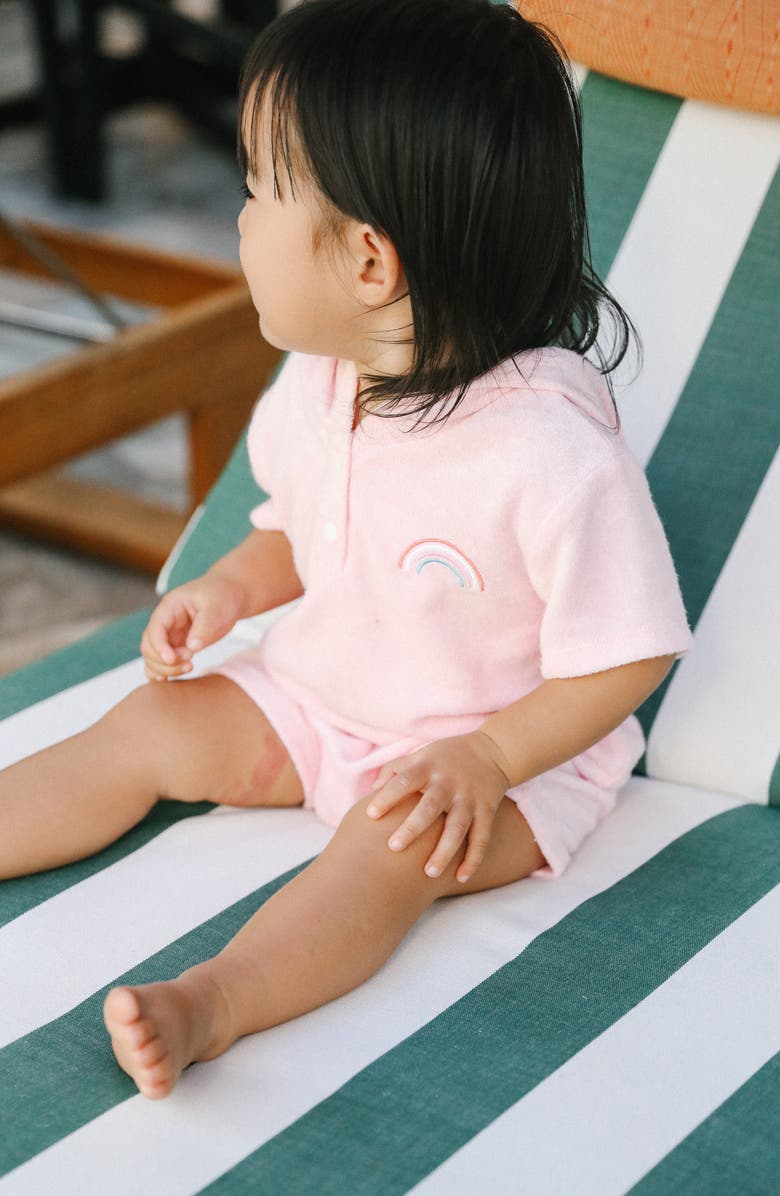 Feather 4 Arrow Finn Embroidered Cotton Terry Hooded Romper, Alternate, color, 