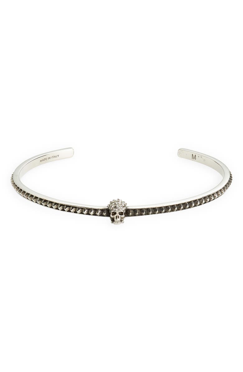 McQueen Pavé Skull Cuff Bracelet, Main, color,