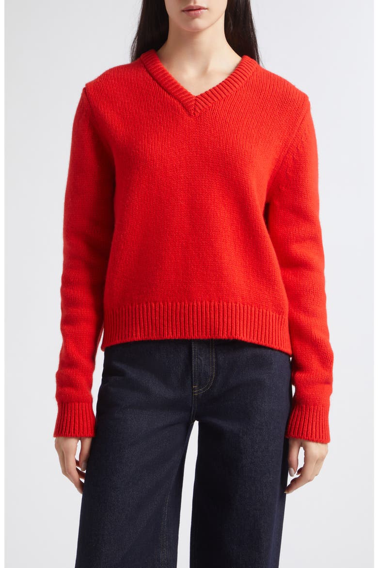 Glenn V-Neck Lambswool Sweater, Main, color, POPPY RED
