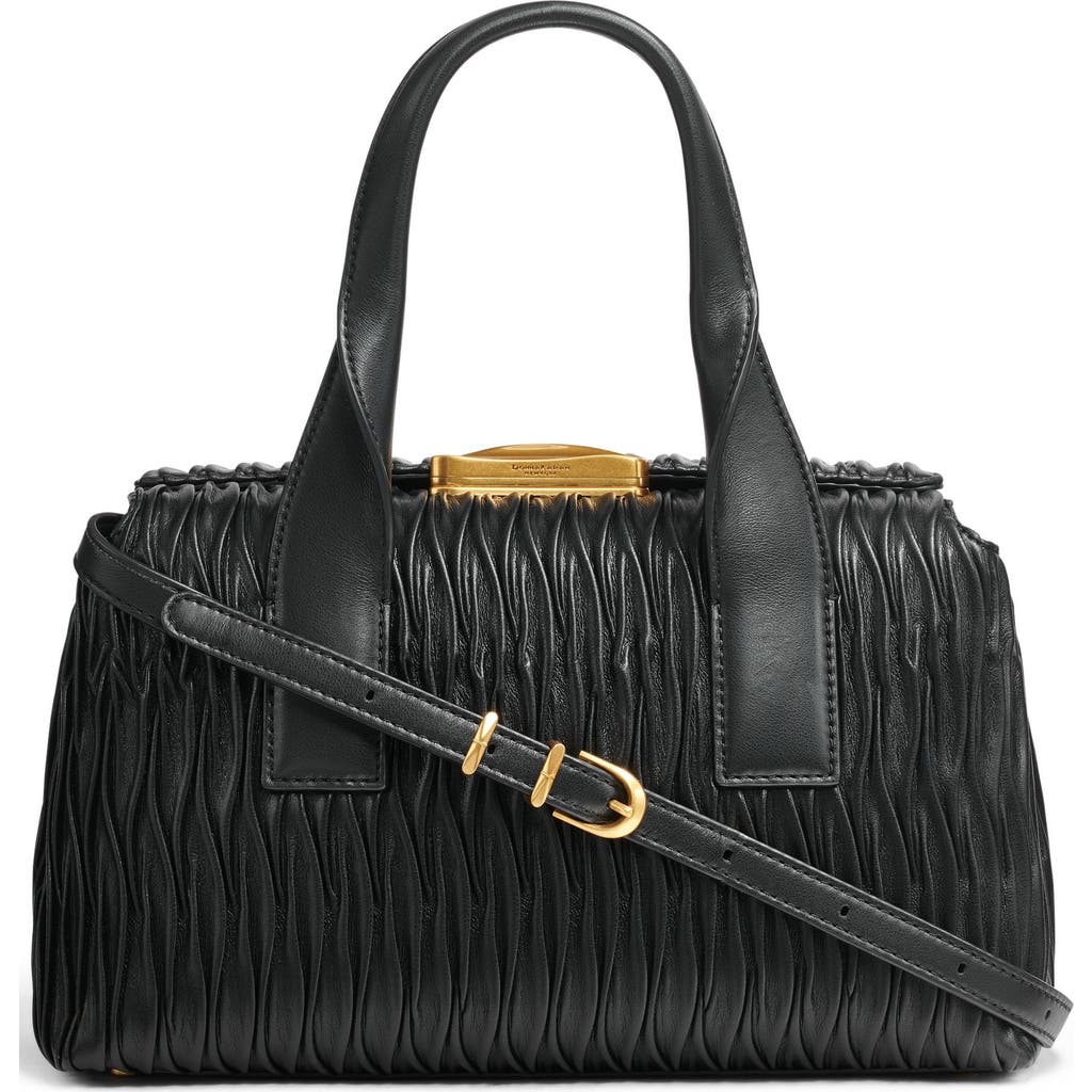 Donna Karan Amagansett Soft-rolled Pleated Satchel With Sculpted Magnet Closure In Black/gold