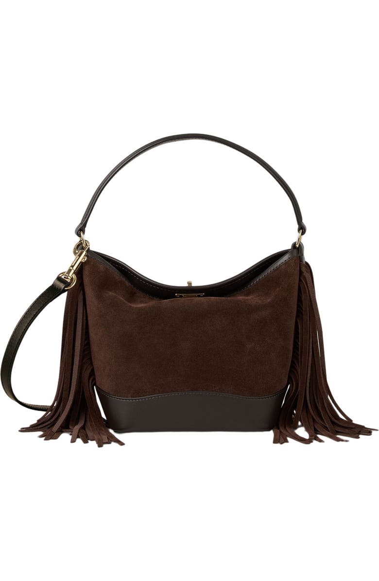 SANDRO TANGOSO fringed suede bag, Alternate, color, Mahogany