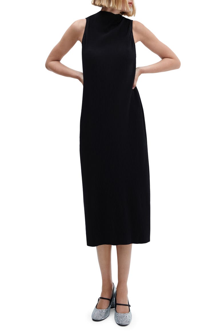 Funnel Neck Ribbed Midi Sweater Dress, Main, color, BLACK