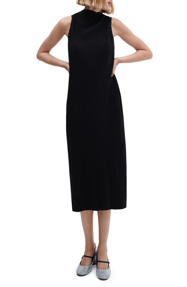 MANGO Funnel Neck Ribbed Midi Sweater Dress, Main, color, 