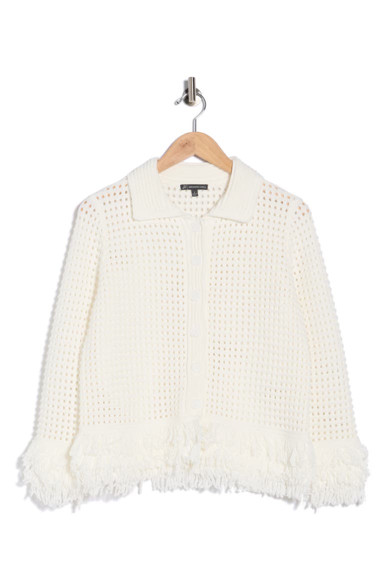Fringe Trim Open Stitch Cardigan, Alternate, color, IVORY