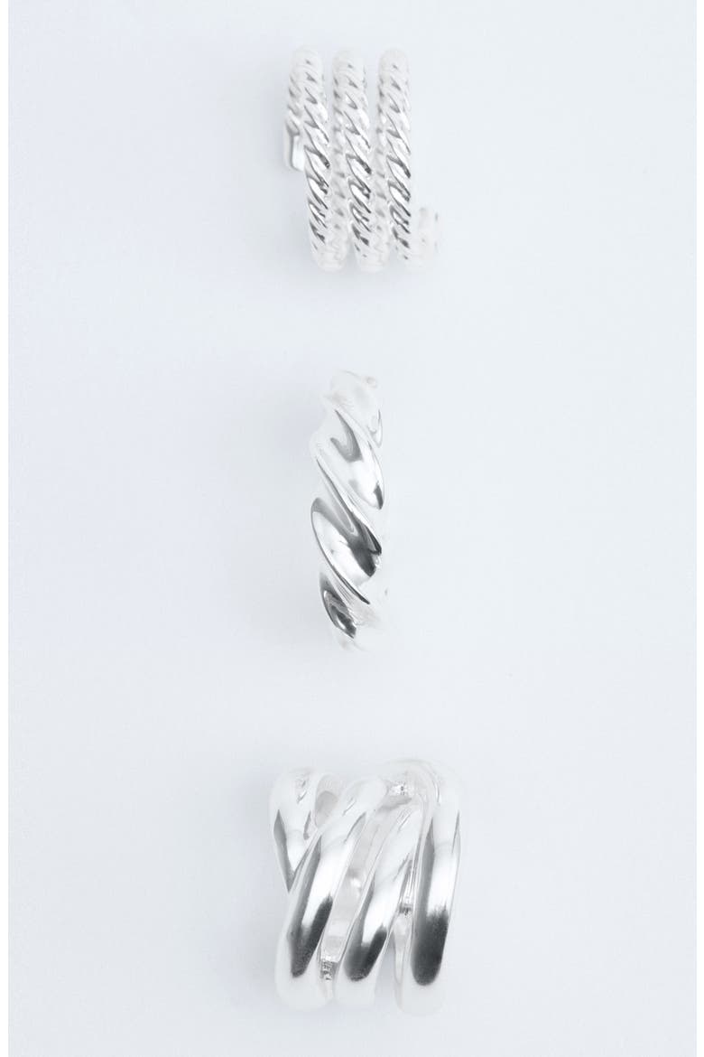 Set of 3 Irregular Rings, Alternate, color, SILVER