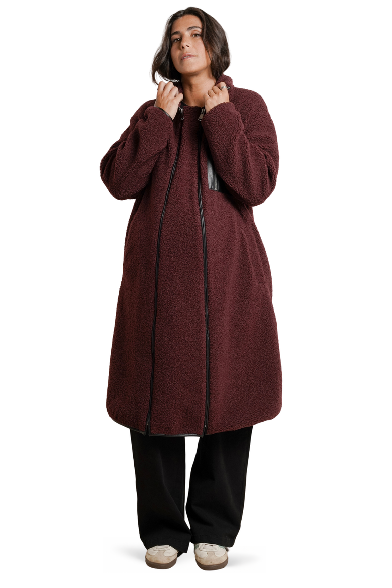 Teddi Maternity & Baby Wearing Long Coat, Alternate, color, Burgundy