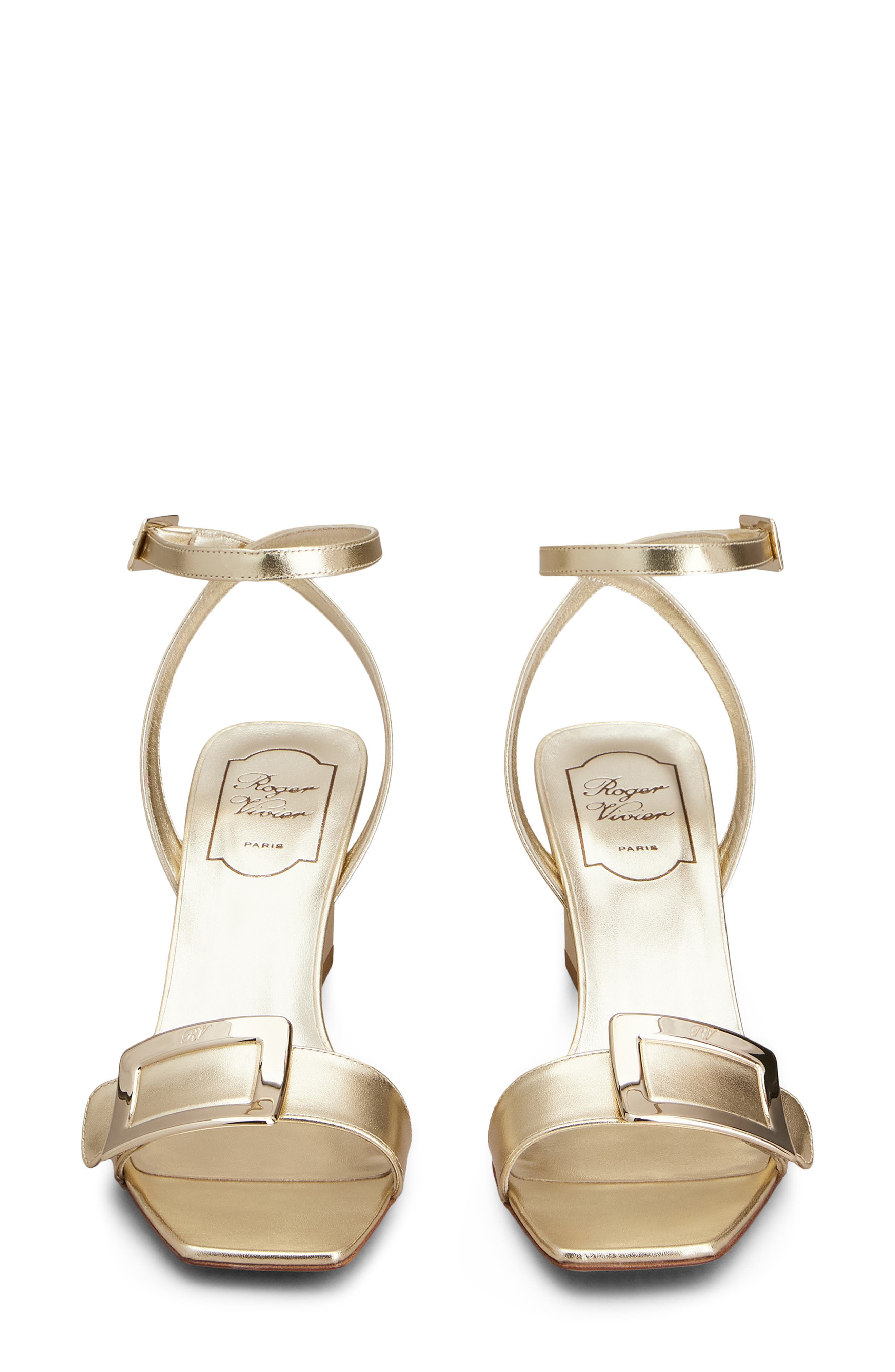 Roger Vivier Belle Vivier Metallic Ankle Strap Wedge Sandal, Alternate, color, Gold